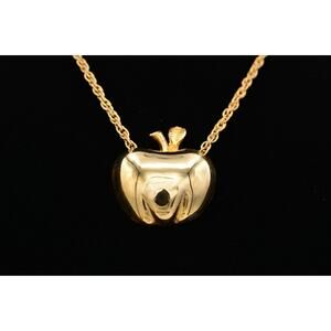Medici Vintage Apple Pendant Necklace Gold Tone Signed Bin6A